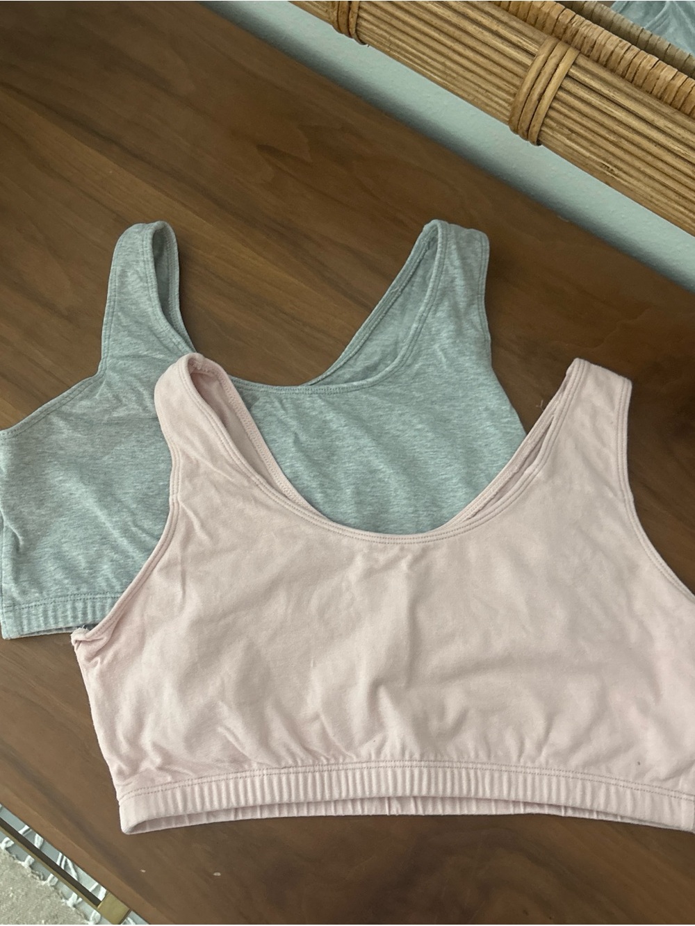 2 Fruit of the Loom Everyday Cotton Blend Bralette - Light Pink & Heather Gray